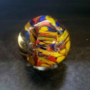 Collectible Glass Paperweight Featuring A Multicolored Swirling